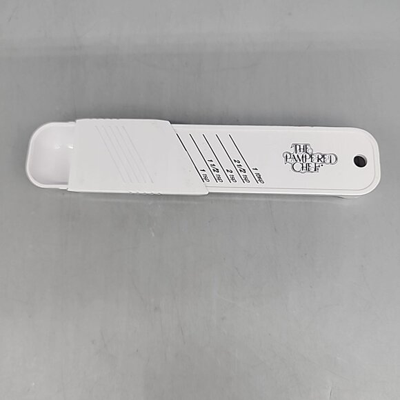 Pampered Chef Adjustable Sliding Measuring Spoon Teaspoon White Plastic - Picture 1 of 2